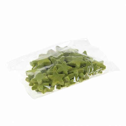 Artikel Strooidecoratie sterren geflockt mosgroen 4cm/5cm 40 st