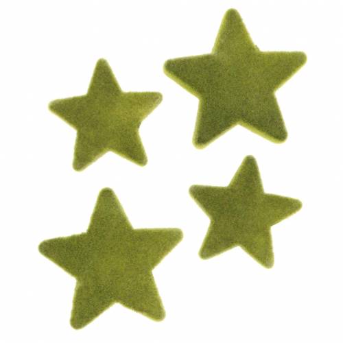 Artikel Strooidecoratie sterren geflockt mosgroen 4cm/5cm 40 st
