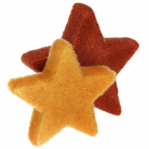 Floristik24 Strooidecoratie sterrenmix gevlokte curry, rooibos 4cm/5cm 40 st