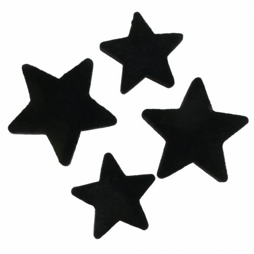 Artikel Strooidecoratie sterren fluweel zwart 4/5cm 40 st