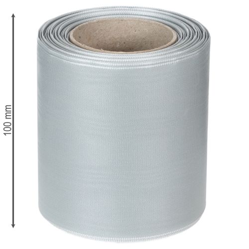 Artikel Satijnen kranslint, zilverkleurig, 100 mm breed, 25 m lang, voor rouwkransen, herdenkingskransen en jubilea, weerbestendig en composteerbaar.