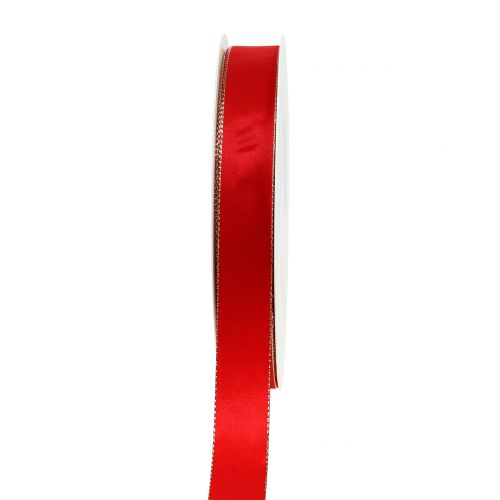 Satijnlint rood met gouden rand 15mm 40m