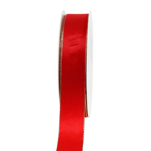 Floristik24 Satijnlint rood met gouden rand 25mm 40m