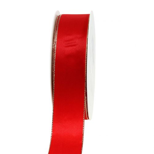 Floristik24 Satijnlint rood met gouden rand 40mm 40m