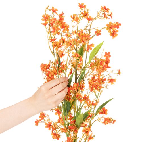 Kunstmatige orchideeëntak met oranje filigraan decoratie voor de kamer, 110 cm, 3 stuks | Floristik24.nl