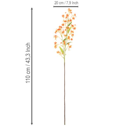 Kunstmatige orchideeëntak met oranje filigraan decoratie voor de kamer, 110 cm, 3 stuks | Floristik24.nl