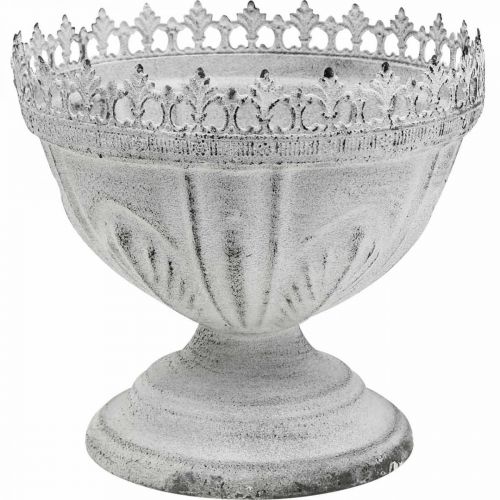 Decoratieve trofee metalen sierschaal wit met kroonrand H15cm