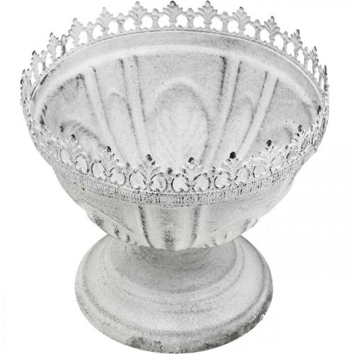 Floristik24 Decoratieve trofee metalen sierschaal wit met kroonrand H15cm