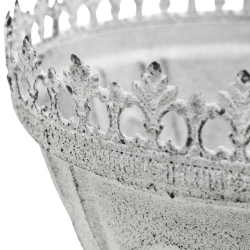 Floristik24 Decoratieve trofee metalen sierschaal wit met kroonrand H15cm