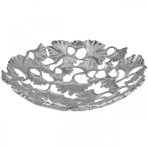 Floristik24 Decoratieve schaal zilver Gingko schaal metaal Ø43cm H11cm