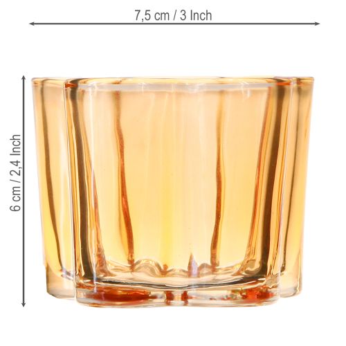 Artikel Komvormige glazen theelichthouder bloem oranje Ø7,5cm H6cm 6 stuks