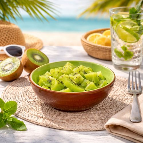 Artikel Keramische serveerschaal met kiwi-design. Ideaal voor stijlvolle eettafels en buffetten. 15 cm