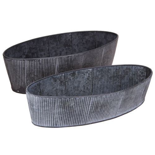 Kom Ovaal Metaal Zwart Grijs Vintage 32,5/37cm Set van 2