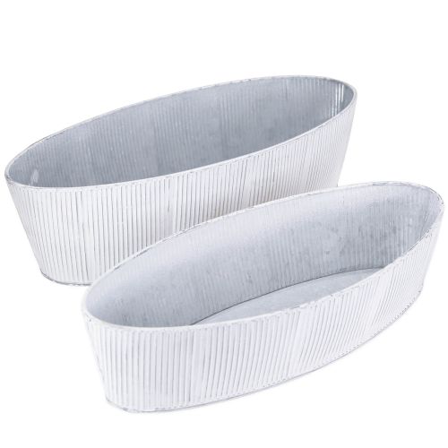 Artikel Ovale metalen schaal in wit zilver 32,5cm/37cm set van 2