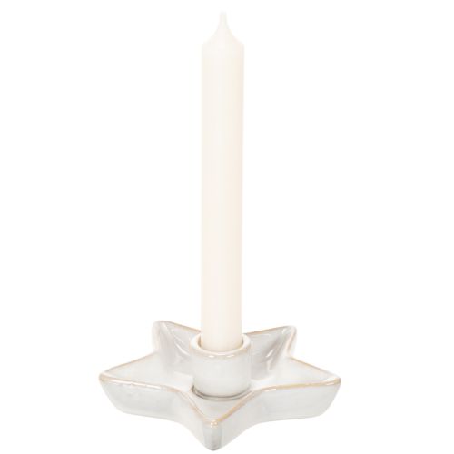 Keramische stervormige kaarsenhouder, wit, voor taps toelopende kaarsen, 12 cm, 2 stuks | Floristik24.nl