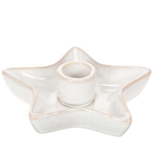 Keramische stervormige kaarsenhouder, wit, voor taps toelopende kaarsen, 12 cm, 2 stuks | Floristik24.nl