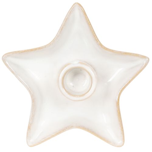 Keramische stervormige kaarsenhouder, wit, voor taps toelopende kaarsen, 12 cm, 2 stuks | Floristik24.nl