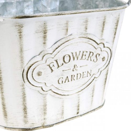 Floristik24 Bloempot van metaal plantenbak met handvatten groen, wit, grijs L24cm H14,5cm 3st