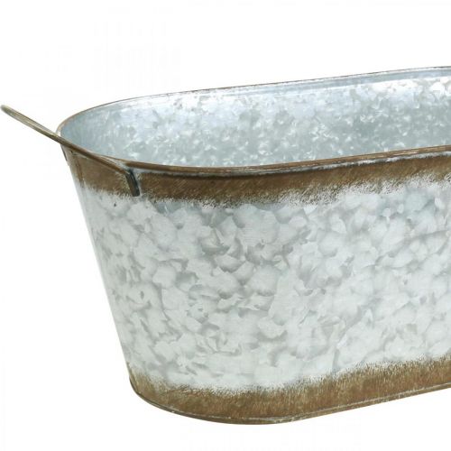 Floristik24 Metalen bak om te planten, plantenbak met handvatten, zilveren bloemschaal, patina L45cm H17.5cm