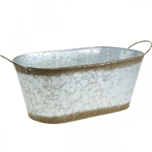Floristik24 Metalen bak om te planten, plantenbak met handvatten, zilveren bloemschaal, patina L45cm H17.5cm