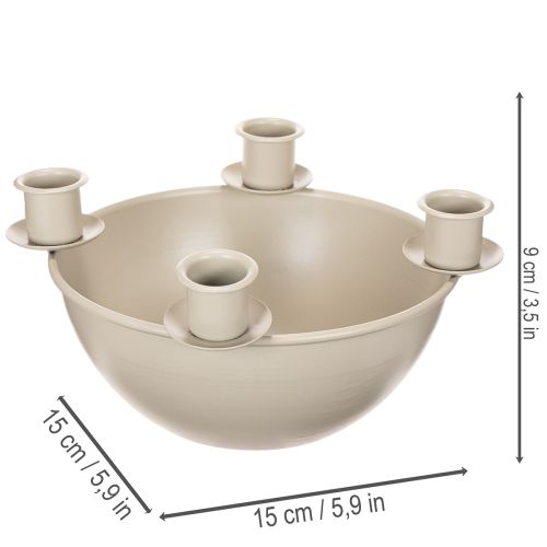 Kandelaar met 4 houders, moderne adventskrans, beige, 15 cm | Floristik24.nl