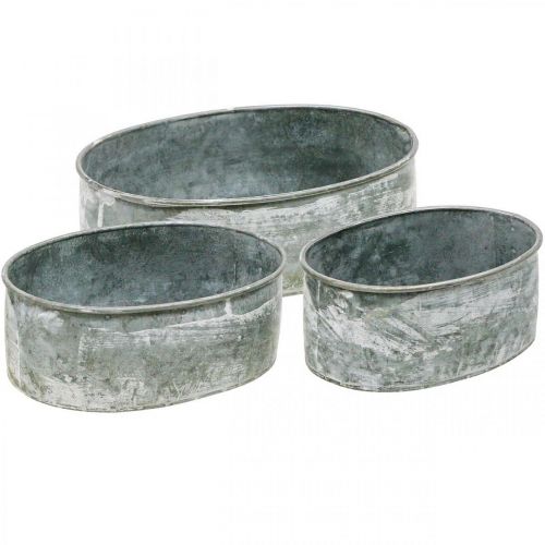 Sierschaal metalen socket schaal ovaal grijs L22.5/19.5/16cm set van 3