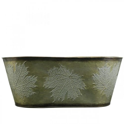 Artikel Plantenschaal voor de herfst, metalen decoratie met bladdecoratie groen L38cm H15cm