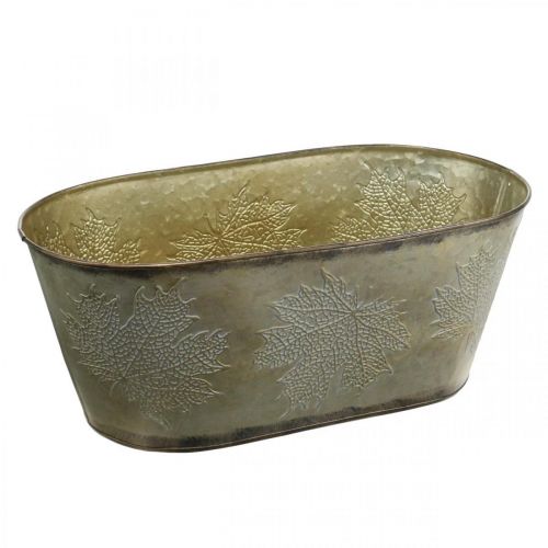 Floristik24 Herfstpot, plantenbak met bladeren, metalen decoratie gouden L38cm H15cm