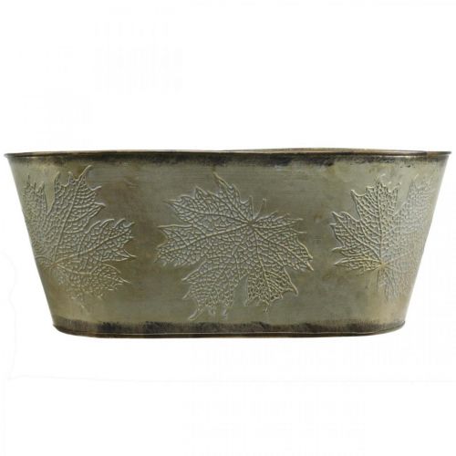 Artikel Herfstpot, plantenschaal met bladeren, metalen decoratie goudkleurig L38cm H15cm