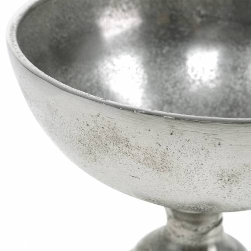Floristik24 Schaal met voet zilver metaal Ø16cm tafeldecoratie, antiek look