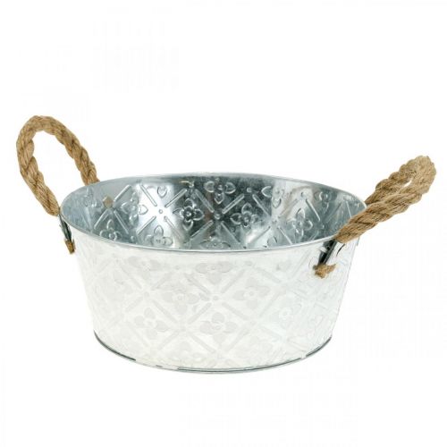Sierschaal zilver met handvatten metalen plantenschaal plantenpot Ø21cm
