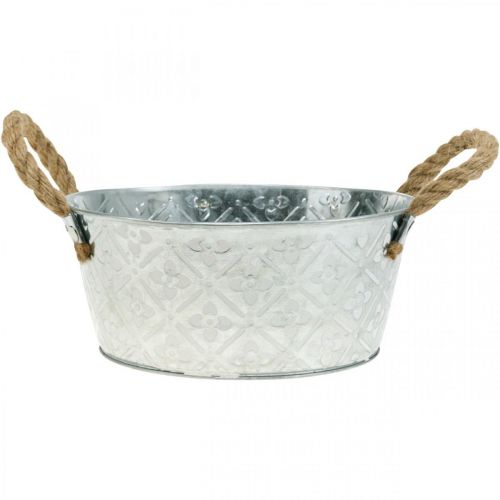 Sierschaal zilver met handvatten metalen plantenschaal plantenpot Ø21cm | Floristik24.nl