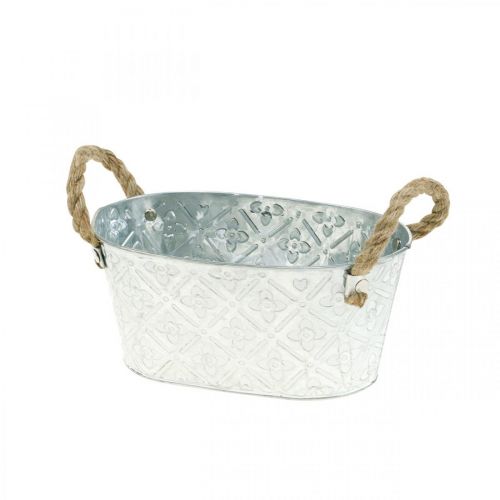 Decoratieve schaal ovaal zilver met handvatten metalen plantenbak 22,5 × 13,5 cm Decoratieve schaal ovaal zilver met handvatten metalen plantenbak 22,5 × 13,5 cm