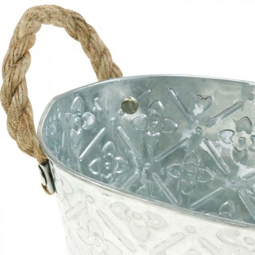 Decoratieve schaal ovaal zilver met handvatten metalen plantenbak 22,5 × 13,5 cm