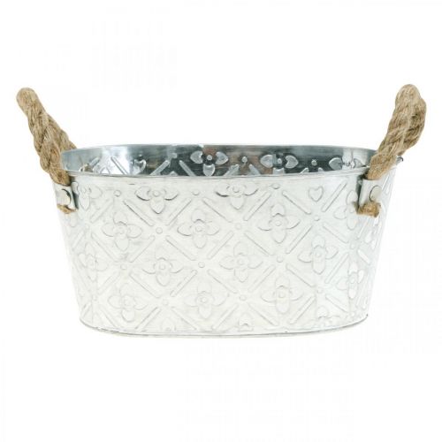 Decoratieve schaal ovaal zilver met handvatten metalen plantenbak 22,5 × 13,5 cm