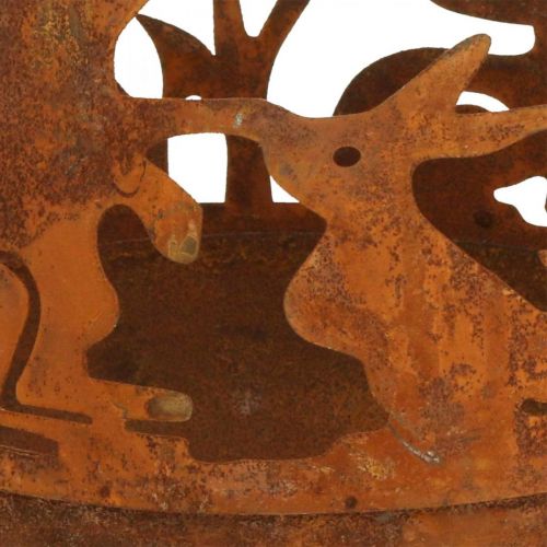 Floristik24 Metalen schaal met konijnen, paasversieringen, plantenbak voor patina Ø18cm H19.5cm