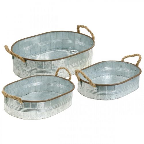 Sierpot met handvaten, kruidenschaal, arrangement voet zilver, bruin L39/35.5/32 cm H10/8.5/7 cm set van 3