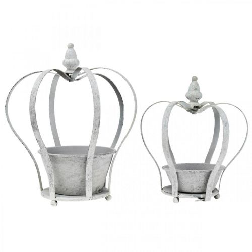 Floristik24 Decoratieve kroon voor opplant, shabby chic, metalen kroon, tuindecoratie white wash, set van 2