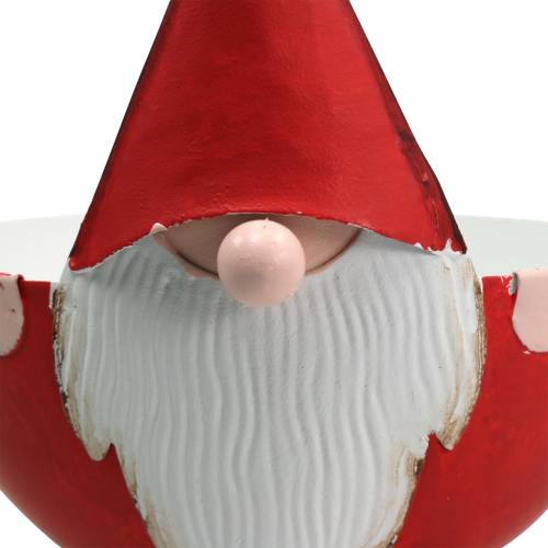Artikel Sierschaal kabouter rood, wit metaal Ø14cm H16cm Kerstman schaal