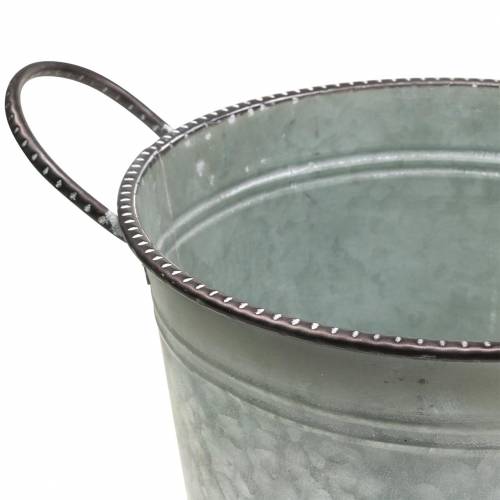 Floristik24 Zinkkom met handvatten grijs, bruin en wit gewassen Ø31cm H21cm