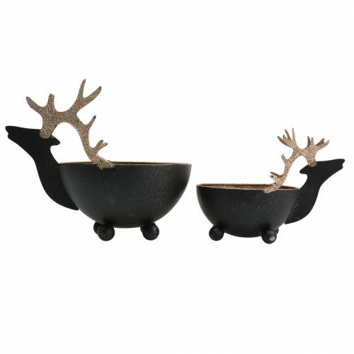 Artikel Kom met Rendierkop Zwart, Goudkleurig Metaal Ø11/14cm Set van 2