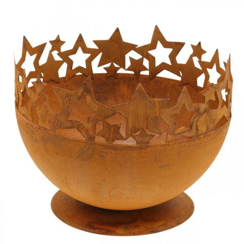 Metalen schaal met sterren, kerstversiering, decoratief vat patina Ø25cm H20.5cm