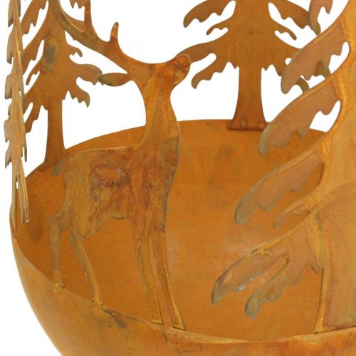 Floristik24 Metalen kom met hert, bosdecoratie voor advent, decoratief vat roestvrij staal Ø25cm H29cm