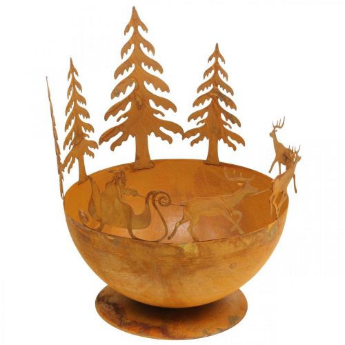 Floristik24 Sierschaal met kerstslee, adventsdecoratie, metalen schaal patina Ø25cm H32,5cm