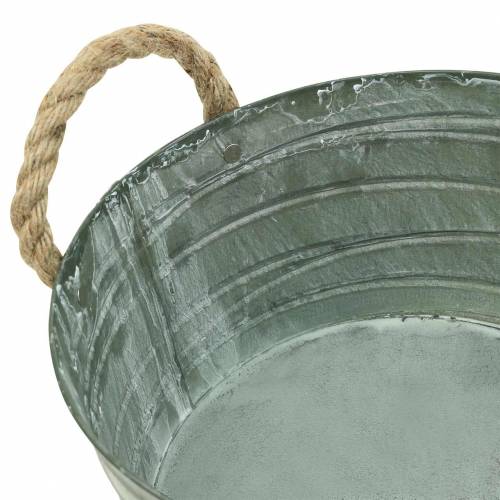 Floristik24 Zinkkom opwindpatroon met touwgrepen wit gewassen Ø21cm H11cm