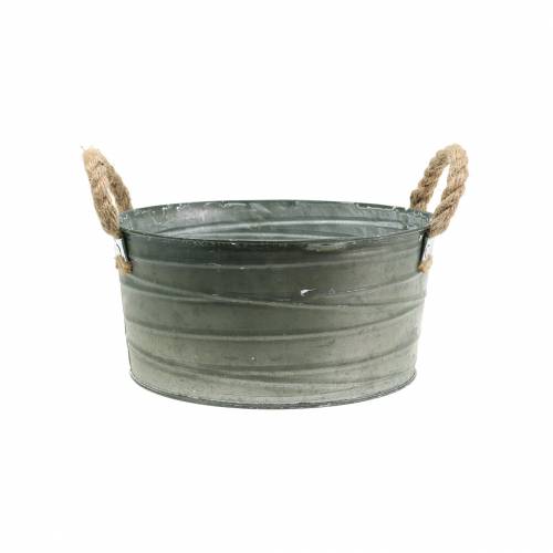Floristik24 Zinkkom opwindpatroon met touwgrepen wit gewassen Ø21cm H11cm
