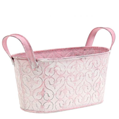 Floristik24 Zinkpan met roze decor 18,5 cm x 11 cm H9 cm