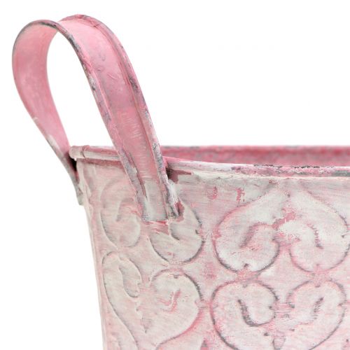 Floristik24 Zinkpan met roze decor 18,5 cm x 11 cm H9 cm