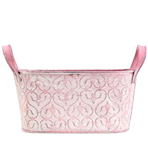 Floristik24 Zinkpan met roze decor 18,5 cm x 11 cm H9 cm
