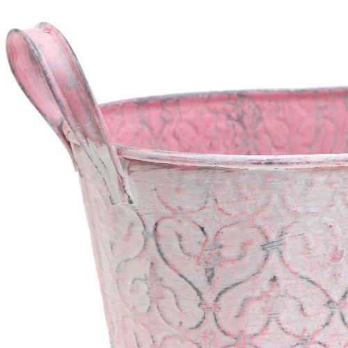 Artikel Zinken kuipplanter met roze decor 25,5cm x 13,5cm H12cm
